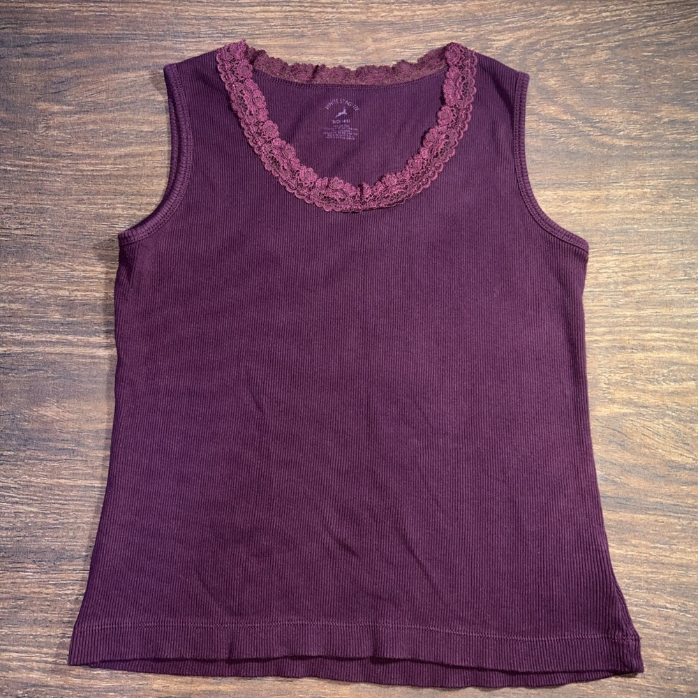 White Stag Lace Trim Sleeveless Ribbed Sleeveless Tank Top Shirt Womens Small
